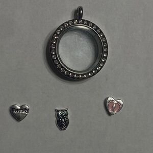 Family Origami Owl Lockets With Charms Rhinestones & Crystals 3 Pieces